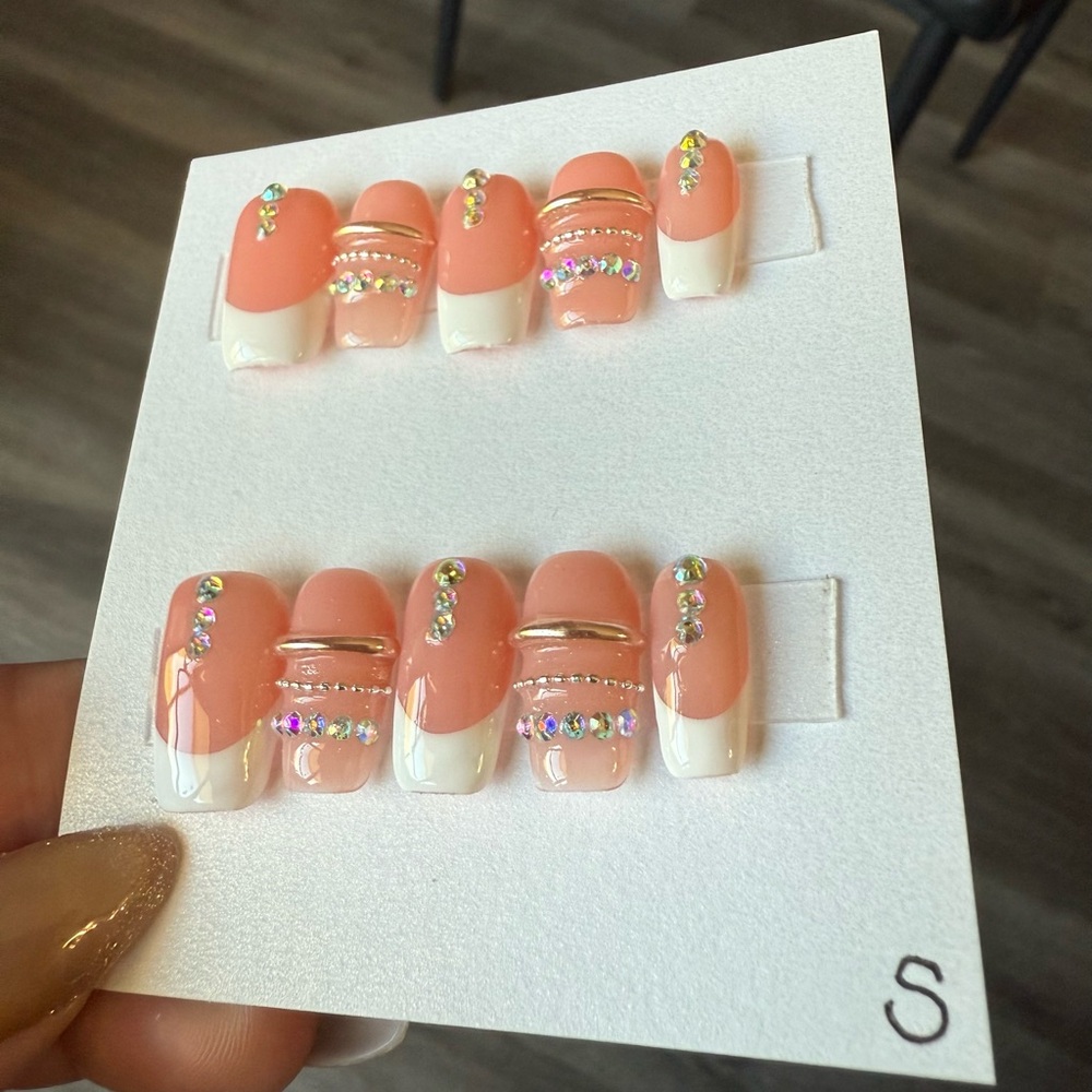 Nude and White Rhinestone Nail Set - Picture 2 of 4